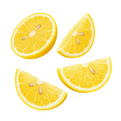 Obraz premium Freshly Sliced Lemon Wedges Isolated on White Background