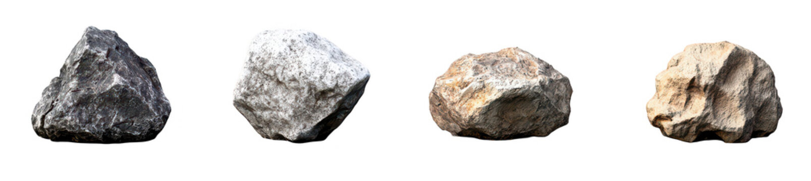 A collection of four distinct rocks various textures and colors. set against a neutral background. ideal for educational purposes or natural resource discussions