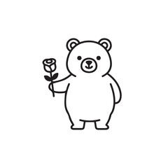 Bear Offering Rose: A heartwarming illustration of a cute bear, tenderly presenting a single rose, symbolizing love and appreciation.