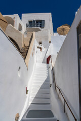 One of the many famous steps and staircases in Oia, Santorini, Greece