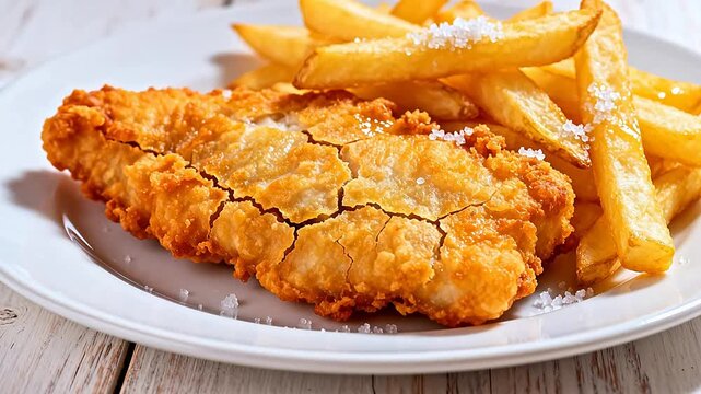 Fried fish and chips on plate