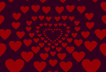 Endless Tunnel of Glowing Red Hearts on Deep Purple Background