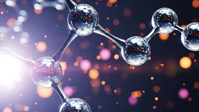 Abstract molecular structure with glowing particles and a dark vibrant background