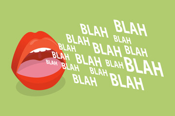 Fototapeta premium 3D Isometric Flat Vector Illustration of Blah Blah Blah, Talking And Gossip Through The Mouth