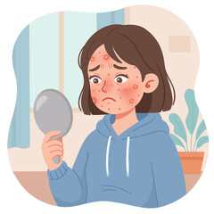 Girl Frustrated With Acne