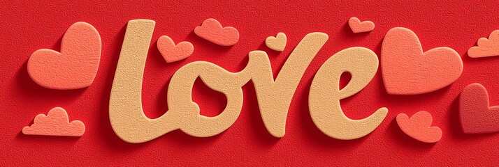 Textured love word with hearts on red background. Textured word love with small hearts creating a festive Valentine's Day or romantic design
