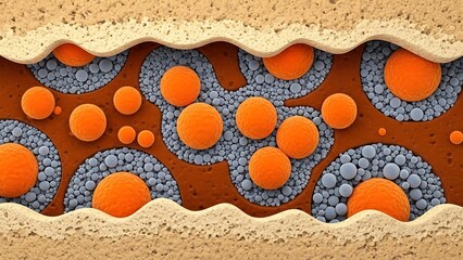 A microscopic view revealing complex cellular structures and fluid filled cavities