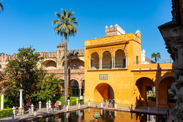 Fototapeta premium Alcazar of Seville palace and gardens in Andalusia, Spain