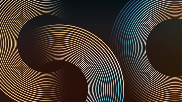 Swirl circular glowing lines pattern on soft yellow gradient background with abstract geometric shapes technology animation video