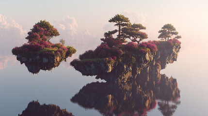 3D Render: Abstract Floating Islands Landscape