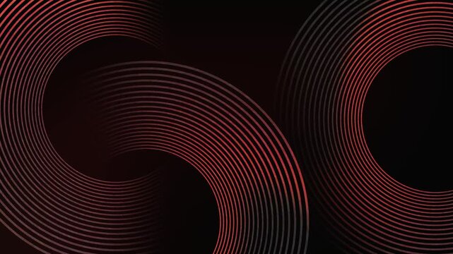 Swirl circular glowing lines pattern on soft red gradient background with abstract geometric shapes technology animation video