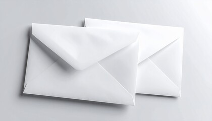 Two Crisp White Paper Envelopes Subtly Overlapping on a Light Gray Background