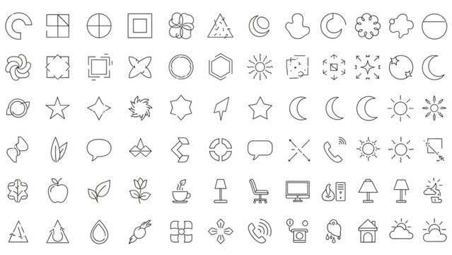 Collection of simple outline icons representing various concepts like weather nature and technology perfect for web and app design