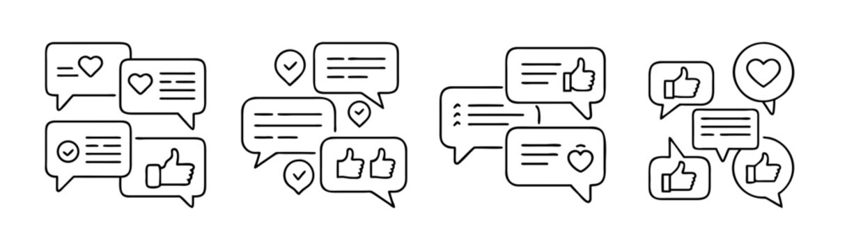 Social media interaction and communication concept with various feedback icons in speech bubbles