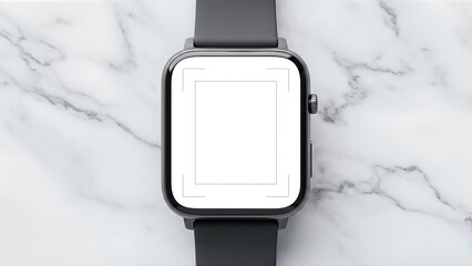 Smart Watch Mockup with Blank Screen on White Marble Background