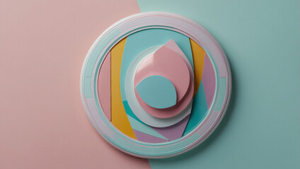 Abstract 3D Geometric Art with Pastel Shapes and Layered Circular Composition for Modern Design Concept