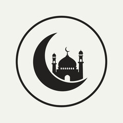 Obraz premium Black mosque icon with crescent moon.