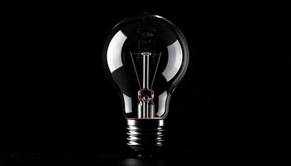 Clear Incandescent Light Bulb with Visible Filament on Black Background