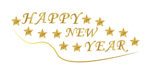 Happy New Year Gold Gradient Typography with Stars