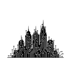 Obraz premium Circuit board cityscape with towers.