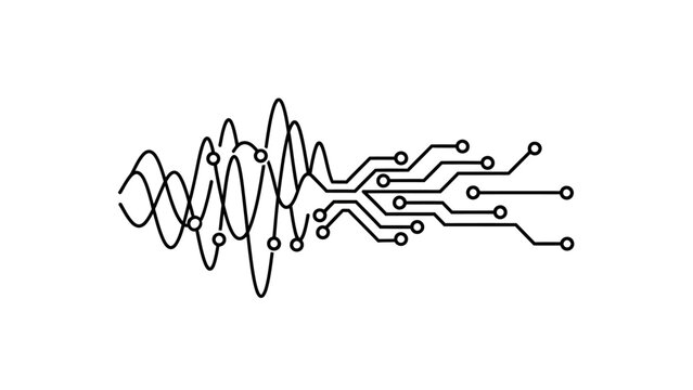 Circuit board design with signal waves.