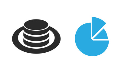 Stacked black circular shapes with a blue pie chart on a white background business finance