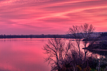 Sunrise Reflections on Calm Lake. Kerkini, Northern Greece