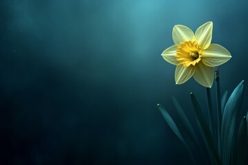 Selective focus. Bright yellow daffodil blooming in spring