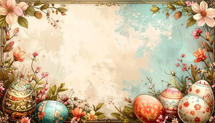 Easter Eggs Decoration Floral Vintage Background.