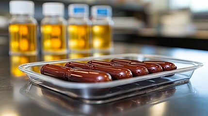 Selective focus. 3D-printed organ on sterile tray showcasing biotechnology advancements