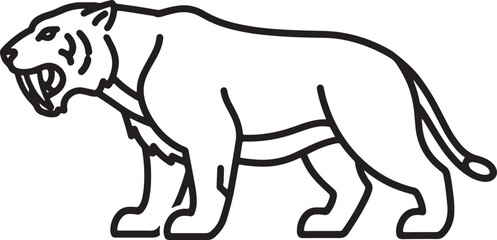 Saber tooth tiger silhouette icon vector prehistoric smilodon ice age mammal side view fossil era wildlife logo symbol sign illustration