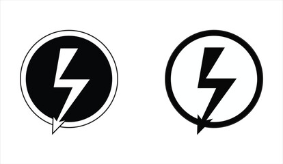 High Voltage and Electricity Warning Symbol Icon Set, Lightning Bolt in Circle Vector.