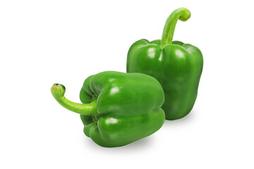 Fresh Green Bell Pepper Whole Pair for Cooking, Grocery, and Healthy Food Ingredient Concept on Transparent Background png	