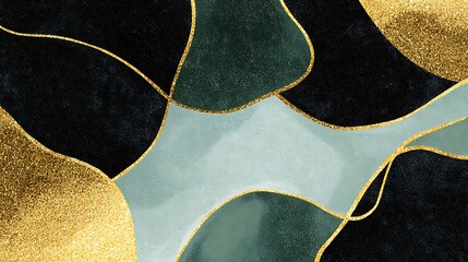Luxurious abstract design with gold, black, and gray shapes, unique modern art background with...