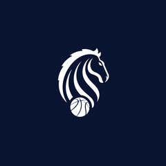 Stylized horse head silhouette with basketball graphic on dark background