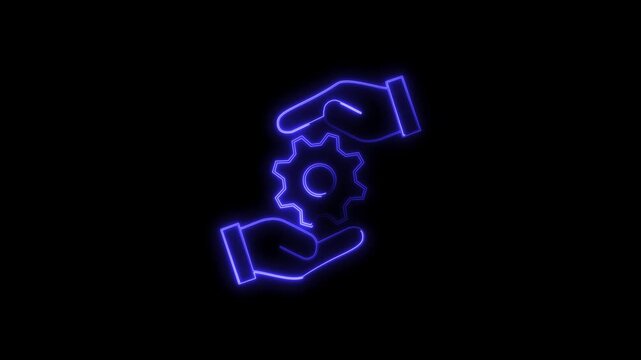 Neon line hand icon take a setting icon animation Hand holding gear icon on transparent background animation . Gears setting icon animation . 