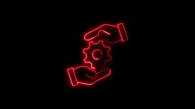  Neon line hand icon take a setting icon animation Hand holding gear icon on transparent background animation . Gears setting icon animation . 