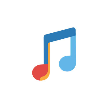 Modern Music Note Icon Blue, Red, Yellow Colors