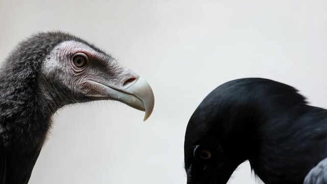Close-up of two contrasting birds facing each other