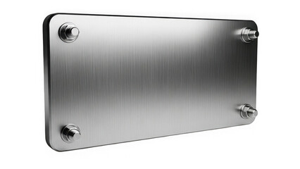 Brushed metal plate with four screws on isolated transparent background