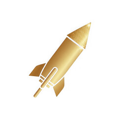 Golden rocket ship icon isolated on transparent background with white outlines