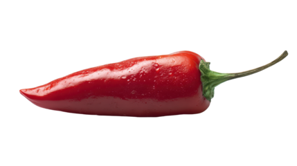 Red hot chili pepper closeup view isolated on transparent background.