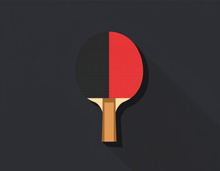 Table tennis paddle illustration on a dark background with red and black colors