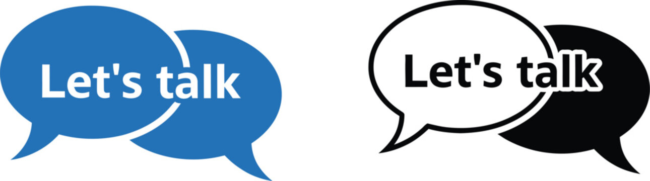 Two speech bubbles saying let s talk blue and black on transparent background