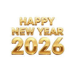 Golden happy new year 2026 text on isolated on transparent background