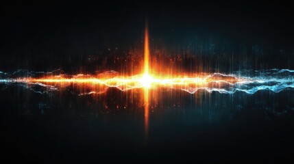 vibrant digital sound wave visualization showcasing complex data streams and a central glowing focal point representing advanced audio analysis and futuristic technology interface  natural lighting r