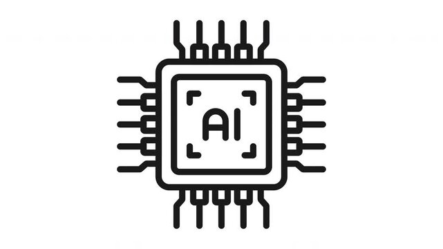 Animated CPU processor icon showcasing modern computing power, data processing, and technology. 