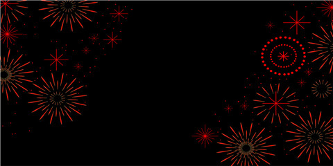 Festive red fireworks bursts and sparkles on a dark black background for celebration © iexpert360