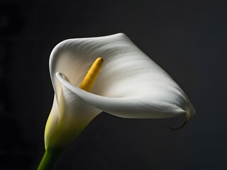 Elegant White Calla Lily Flower Close Up on Dark Background with Dramatic Lighting and Soft Texture