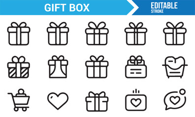 Holiday present packaging outline icons set